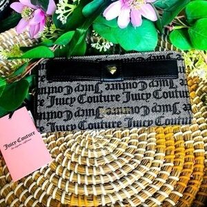 Juicy Couture Black Gothic Logo Zip Wallet Wristlet Large Capacity NWT